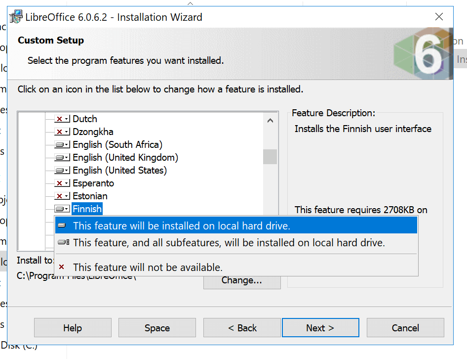 LibreOffice kielenvaihto